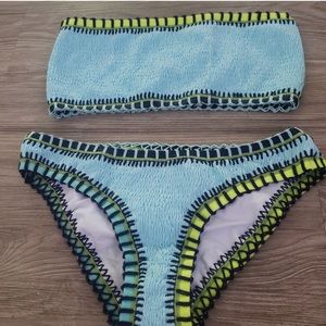 PilyQ Platinum Smocked Crochet Trim Bandeau Bikini